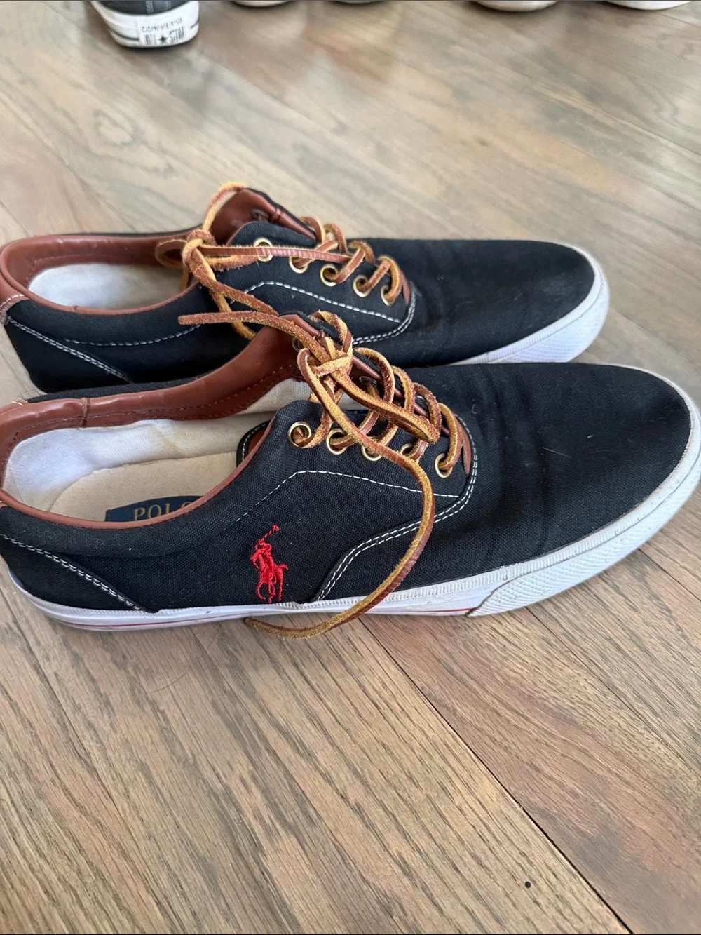 Polo by Ralph Lauren Black Canvas Low-Top Sneakers with Tan Accents